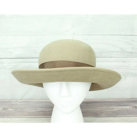 Seala Tan Brown Wool Felt Wide Brim Fedora Hat Italy Made - Picture 2 of 10